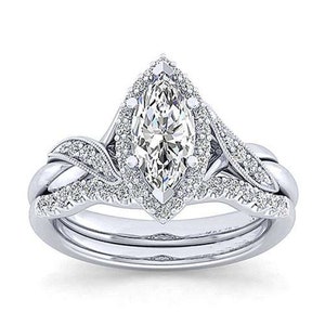 10*5MM Marquise Cut Moissanite Diamond Woman's Ring Set, Wedding Engagement Ring Set, Halo Set Twisted Shank Ring Set, Anniversary Gift Ring