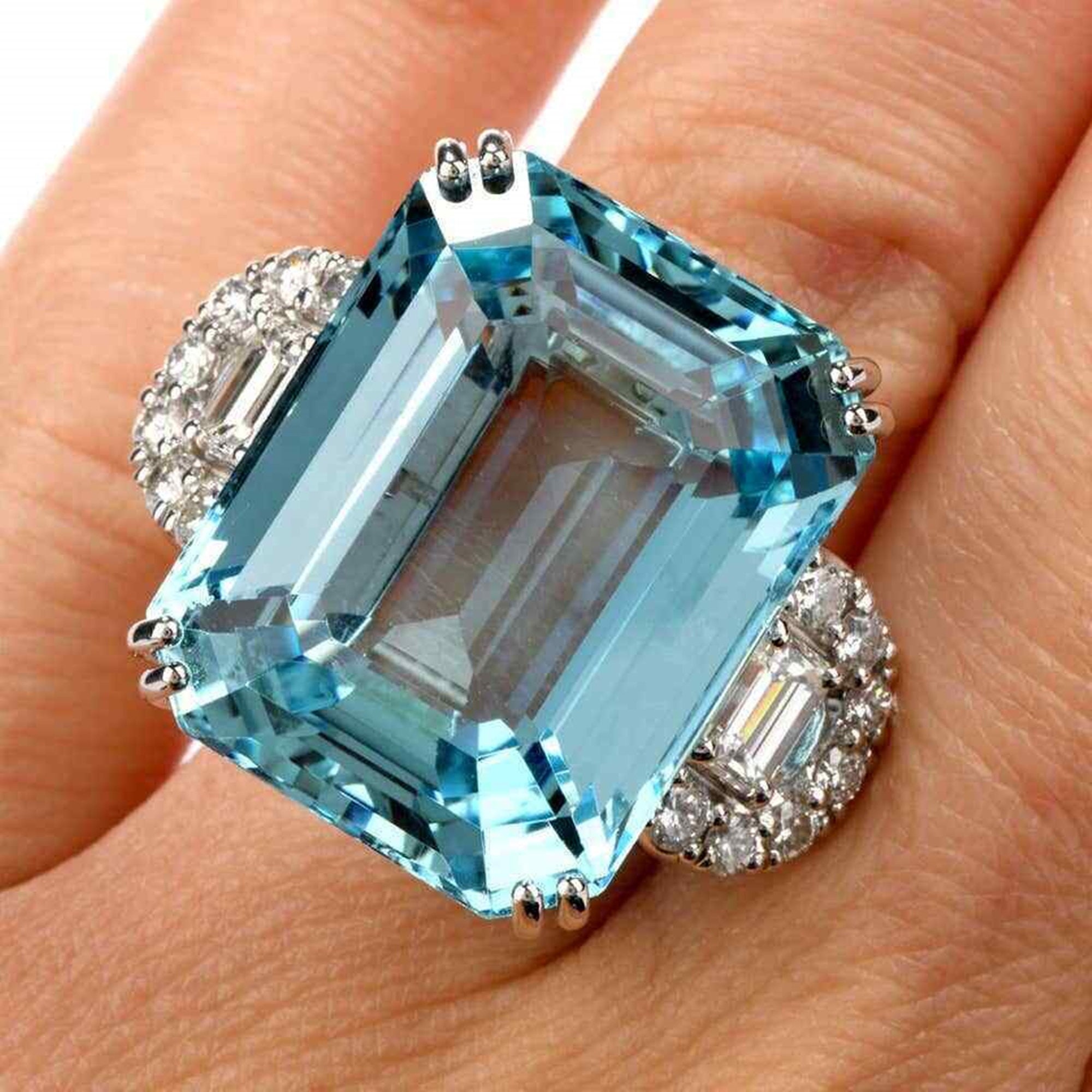 Engagement Bride Ring Stunning Aquablue Emerald Cut Diamond - Etsy