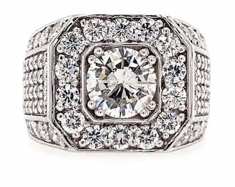 Anello da uomo con pavé, anello di fidanzamento da uomo con diamante rotondo Moissanite, anello di promessa in argento o oro 925, anello per lo sposo di nozze, regalo di anniversario