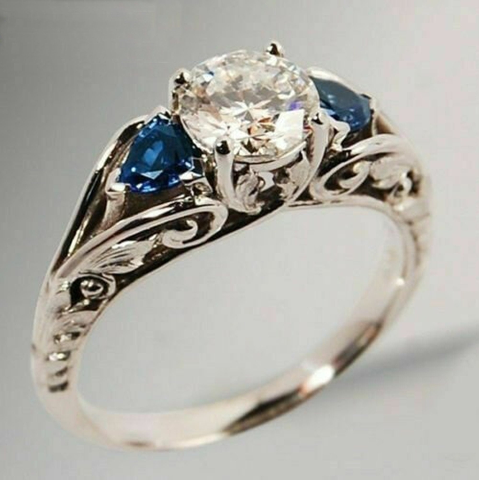 Vintage Antique Diamond Ring, Three Stone Wedding Ring, Round Cut CZ ...