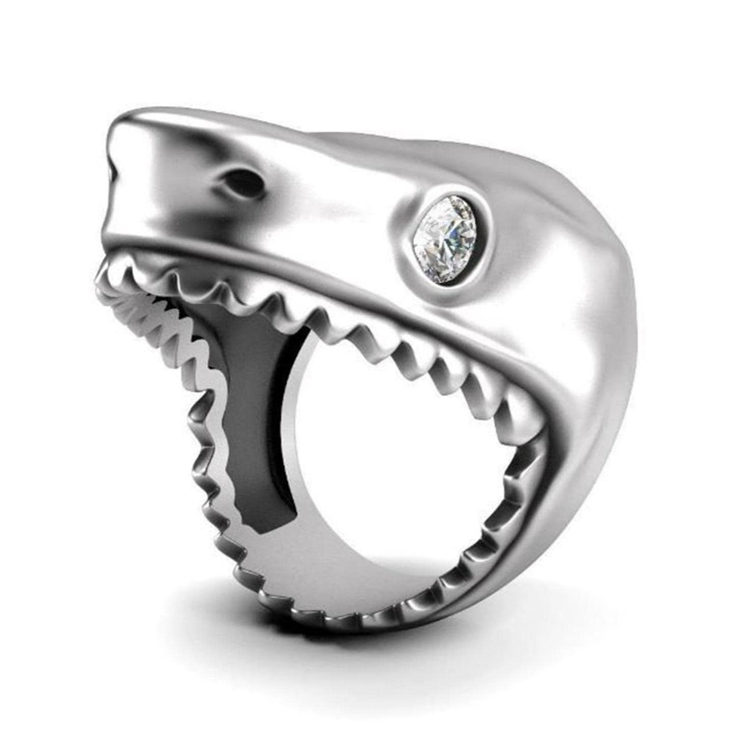 JAWS SHARK Ring, Flush Set Round Moissanite Diamond Ring, Men's Gothic Ocean Sea Jewelry, Shark Fish Inspired Ring, Silver Or Gold Ring