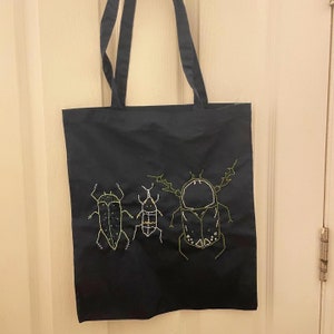 Hand Embroidered Navy Beetle Tote