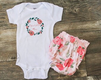 Newborn Baby Girl Coming Home Outfit Summer/Newborn Girl Baby Outfit/Two Piece Outfit/Personalized baby gift/Twin Girl Bodysuit