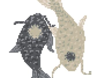 Yin and Yang Koi Fish Cross Stitch Pattern | Modern Printable PDF Embroidery Chart | Zen Japanese Inspired Stitch Design