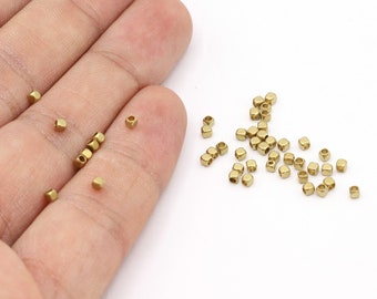 2mm Raw Brass Spacer Cube Beads, Brass Spacer Beads, Beads, Cube -R246
