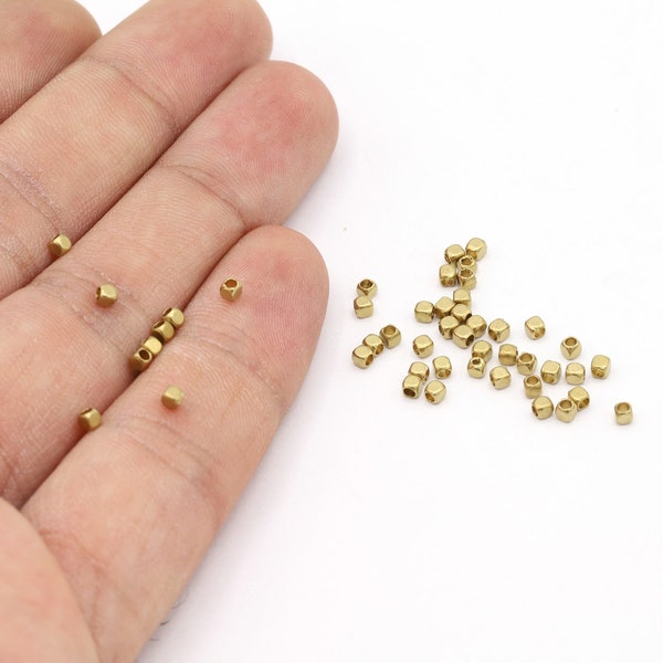 2mm Raw Brass Spacer Cube Beads, Brass Spacer Beads, Beads, Cube -R246