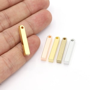 4x25mm 24 K Shiny Gold Plated Bar Charms, Square Bar Pendants, Nameplate Bar, Necklace Findings - G654