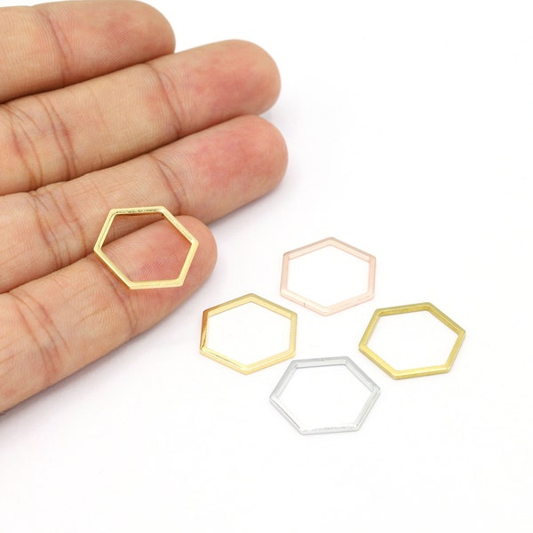 16mm Shiny Gold Plated, Rose Gold Plated, Rhodium Plated, Raw Brass Hexagon Closed Ring, Hexagon Necklace Rings, Geometric Hexagon - G1779