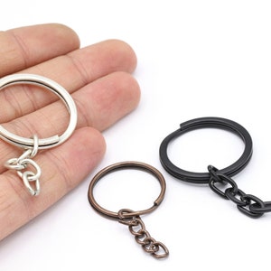 30mm Antique Silver Plated,Copper Plated,Black Plated Key Chain Rings with Attached Chain, Split Key Chain Rings, Key Chain, Attached - T377