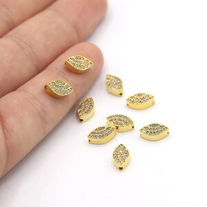 5,5x9,5mm 24 K Shiny Gold Plated CZ Micro Pave Eye Beads, CZ Pace Eye Charms, Cubic Zirconia Eye Bracelet Charms, Eye Beads - ZC220