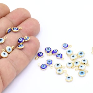 7x10mm 24 K Shiny Gold Plated Round Charms, Evil Eye Pendant, Evil Eye Charms,Pendants, Evil Eye, Eye Pendant, Necklace Findings - G1364