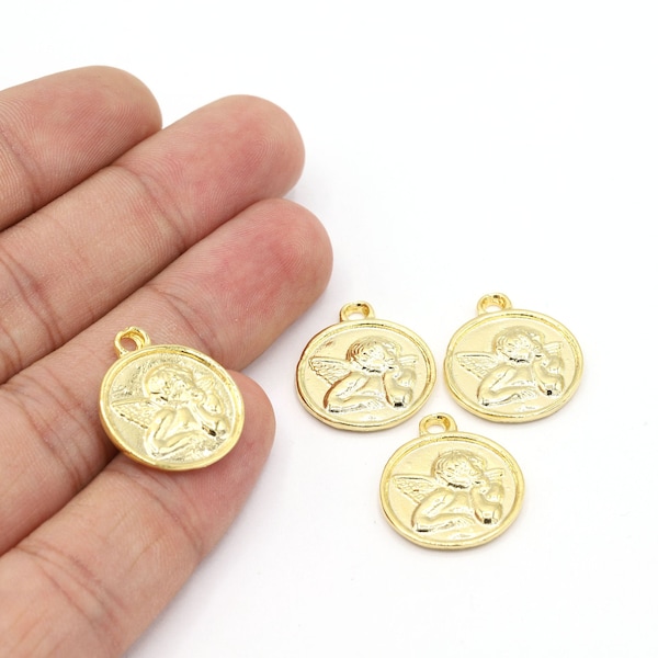 18x21mm 24 K Shiny Gold Plated Greek Coins, Medallion Pendant, Medallion Coins, Pendant, Necklace Findings - G111