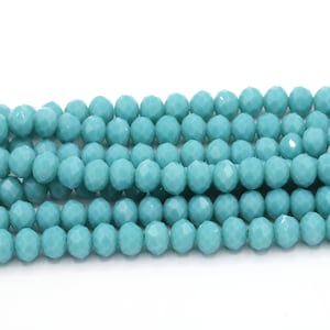 8 mm Crystal Beads, 1 Strand (65 Pcs) , Rondelle Crystal Beads, Faceted Full Strand Crystal Glass Beads Turquoise  Color, T223
