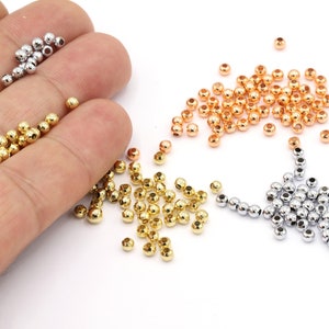 50 Pcs 3 mm 24 K Shiny Gold Plated Beads, Hollow Beads, Spacer Beads, Tiny Spacer  Beads, Connector Beads, Bracelet Beads, Round Beads,G39