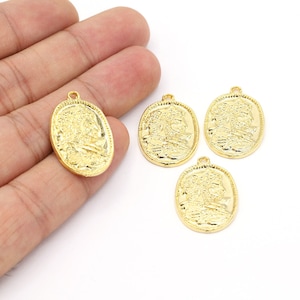 17x25mm 24 K Shiny Gold Plated Greek Coins, Medallion Pendant, Medallion Necklace, Pendant, Necklace Findings - G108