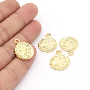17x22mm 24 K Shiny Gold Plated Greek Coins, Medallion Pendant, Medallion Coins, Pendant, Necklace Findings - G109
