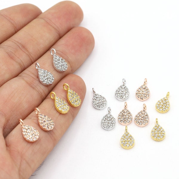 7,5x13mm Shiny Gold Plated, Rose Gold Plated, Rhodium Plated CZ Micro Pave Drop Pendant, CZ Pave Drop Charms, CZ Drop Charms - G920