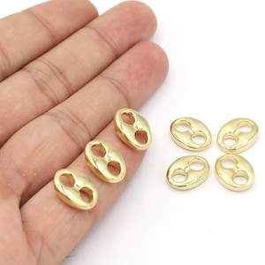11x14mm 24 K Shiny Gold Plated Button Charms, Button Connectors, Gold Plated Chains Spacer, Ball Spacer - G345