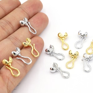 15mm 24 K Shiny Gold Plated, Rhodium Plated Connector, Crimp, Ball Chain Connector, Pendant Bails, Hook Connector, Hook, Connector- G976