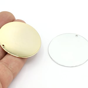 40mm 24 K Shiny Gold Plated, Rhodium Plated Round Disc, Stamping Blank, Coins, Round Disc Findings, Stamps Round Disc, Disc Necklace - G312