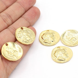 21mm 24 K Shiny Gold Plated Greek Coins, Medallion Pendant, Medallion Necklace, Medallion Coins - G130