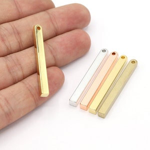 4x40mm 24 K Shiny Gold Plated Bar Charms, Square Bar Pendants, Nameplate Bar, Necklace Findings - G656