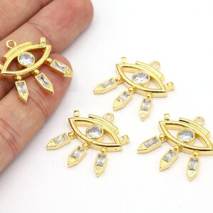 22x25mm 24 K Shiny Gold Plated CZ Micro Pave Eye Pendant, CZ Pave Eye Charms, Cubic Zirconia Eye Bracelet Charms, Eye Pendants - G1320
