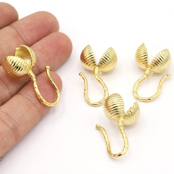 10mm 24 K Shiny Gold Plated Connector, Crimp, Ball Chain Connector, Pendant Bails, Hook Connector - G1515