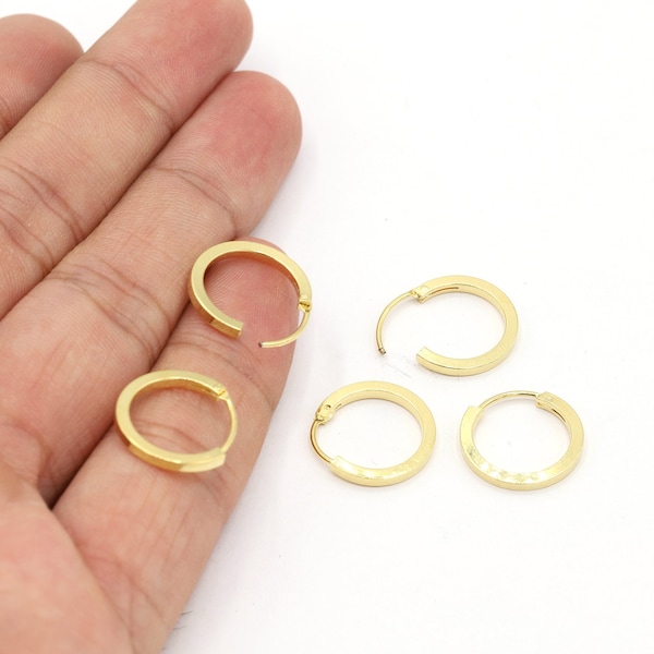 16mm 24 K Shiny Gold Plated Earrings Hoop, Hoop Earrings, Brass Earrings, Dangle, Circle, Plain Leverback Findings, Earring Findings - G871