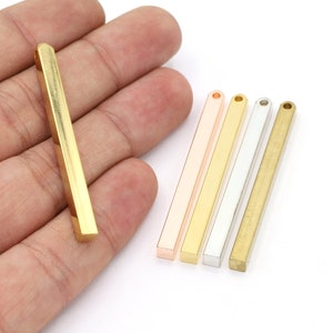 4x50mm 24 K Shiny Gold Plated Bar Charms, Square Bar Pendants, Nameplate Bar, Necklace Findings - G657