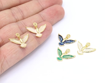 16x19mm 24 K Shiny Gold Plated Enamel Bird Charms, Enamel Bird Pendants, Bird Charms, Necklace Findings, Bird Pendants, Gold Bird - G1111