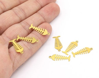 7x20mm Raw Brass Fish Bone Charms, Fish Bone Pendants, Charms, Necklace Findings, Pendants, Fish, Jewelry Making, Animal Pendant - R35
