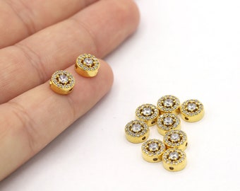 8 X 13 Mm Plaqué Or Brillant 24 Carats, Cz Micro-ondes Rondes Pavées, Breloques Rondes Cz Pavé, Breloques Rondes Zircone Cubique, Accessoires De Bracelet - GLD339 - France