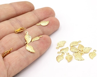 6x13mm 24 K Shiny Gold Plated Leaf Charms, Pendants, Gold Plated Leaf Pendants, Gold Plated Leaf Charms, Necklace Findings - G707
