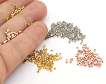 2mm 24 K Shiny Gold Plated, Rose Gold Plated, Rhodium Plated Crimp Beads,Stoper Beads, Spacer Beads,Crimp Cover Beads, Connector Beads - G37