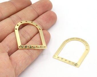 28x35mm 24 K Shiny Gold Plated D Shape Charms, Multi Hole Charms, Pendants, Multi Hole Pendants, Charms, D Shape Charms, D Shape - G1056