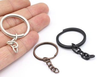 30mm Antique Silver Plated,Copper Plated,Black Plated Key Chain Rings with Attached Chain, Split Key Chain Rings, Key Chain, Attached - T377