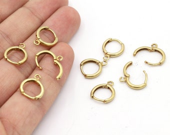 Apprêts de boucle d'oreille en laiton brut 12,5 x 14,5 mm, créoles délicates, boucle d'oreille en plaqué or antérieur - R456