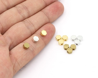 5mm 24 K Shiny Gold Plated, Rhodium Plated, Raw Brass Hexagon Beads Industrial Spacer Beads, Hexagon Beads, Rondelle Beads - G658