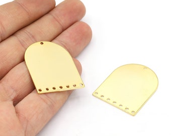 28x35mm 24 K Shiny Gold Plated D Shape Charms, Multi Hole Charms, Pendants, Multi Hole Pendants, Charms, D Shape Charms, D Shape - G1055