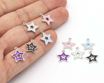 12x13,5mm Rhodium Plated Star, Star Charms, Bracelet Star, Star Findings, Rhodium Plated Stars, Star Necklace - RD133
