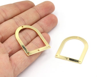 28x35mm 24 K Shiny Gold Plated D Shape Charms, Multi Hole Charms, Pendants, Multi Hole Pendants, Charms, D Shape Charms, D Shape - G1050