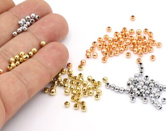 50 stuks 3 mm 24 kt glanzende vergulde kralen, holle kralen, afstandskralen, kleine afstandskralen, verbindingskralen, armbandkralen, ronde kralen, G39