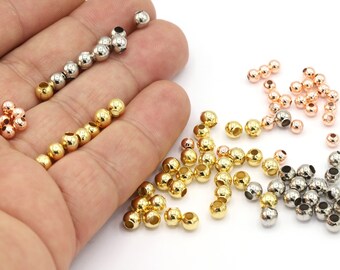 50 stuks 5 mm 24 kt glanzende vergulde kralen, holle kralen, afstandskralen, kleine afstandskralen, verbindingskralen, armbandkralen, ronde kralen, G715
