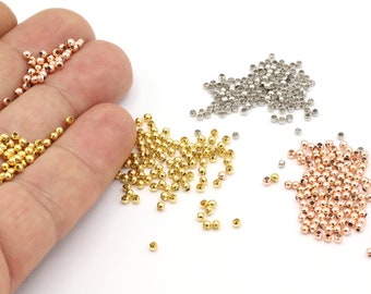 50 Pcs 2 mm 24 K Shiny Gold Plated Beads, Hollow Beads, Spacer Beads, Tiny Spacer  Beads, Connector Beads, Bracelet Beads, Round Beads,G38