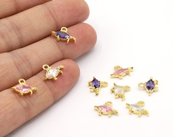 10 x 13 mm 24 kt glanzend vergulde CZ Micro Pave schildpadhanger, CZ Pave Charms, Schildpadbedels met zirkonia, Schildpadhanger, CZ Micro - ZC39