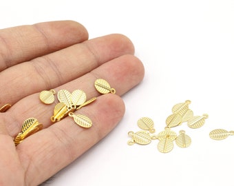 6x10mm 24 K Shiny Gold Plated Leaf Charms, Pendants, Gold Plated Leaf Pendants, Gold Plated Leaf Charms, Necklace Findings - G703