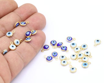 7x10mm 24 K Shiny Gold Plated Round Charms, Evil Eye Pendant, Evil Eye Charms,Pendants, Evil Eye, Eye Pendant, Necklace Findings - G1364