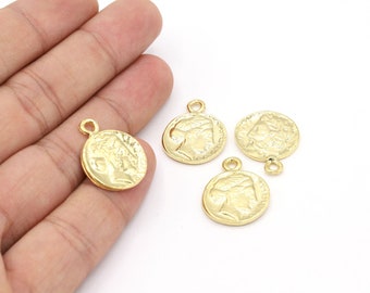 17x22mm 24 K Shiny Gold Plated Greek Coins, Medallion Pendant, Medallion Coins, Pendant, Necklace Findings - G109