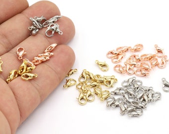10 Stück (9 mm) 24 K glänzende Vergoldete Karabinerverschlüsse, Gold Farbe Karabinerhaken, Karabiner Zubehör, Rose überzogene Ende mit rhodiniertem Karabiner, G459